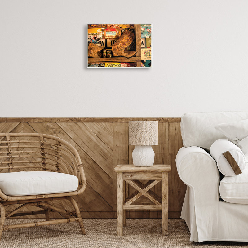 Art mural "Western bottes on Shelf" par JG Studios, H 10 po x l 15 po