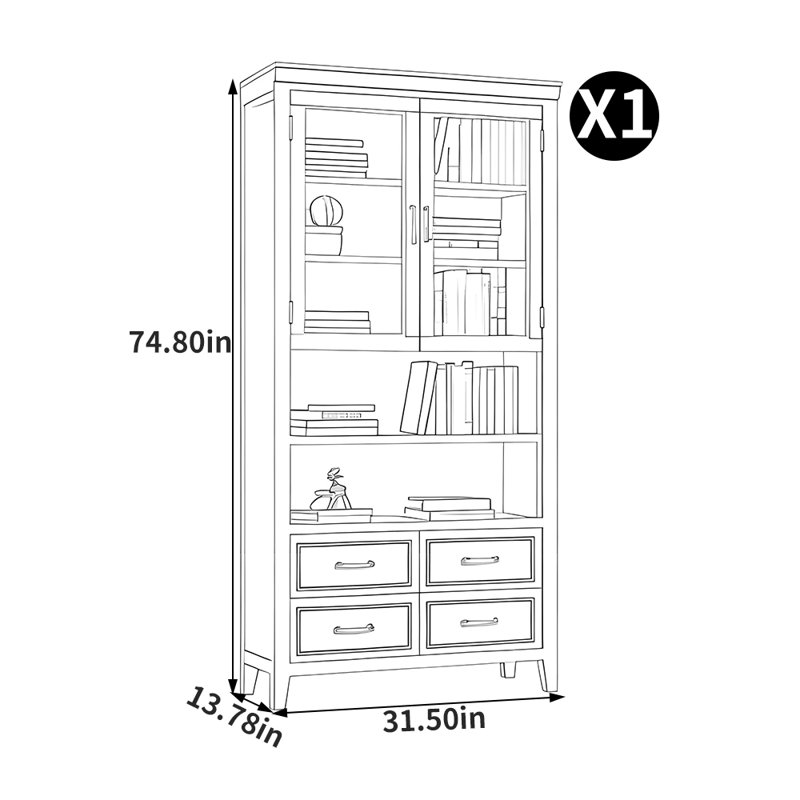Bibliothèque American, H 74,8 po x l 31,5 po x P 13,78 po
