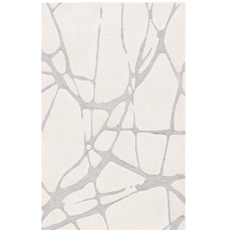 Tapis abstrait en laine et coton touffeté à la main gris / ivoire Kassidi, Rectangle 6 pi x 9 pi