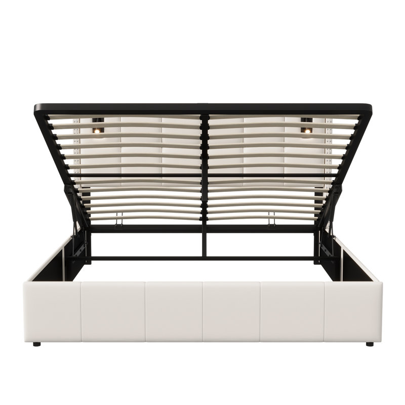 Upholstered Ottoman Storage Bed, Beige, European Kingsize (160 x 200 cm)