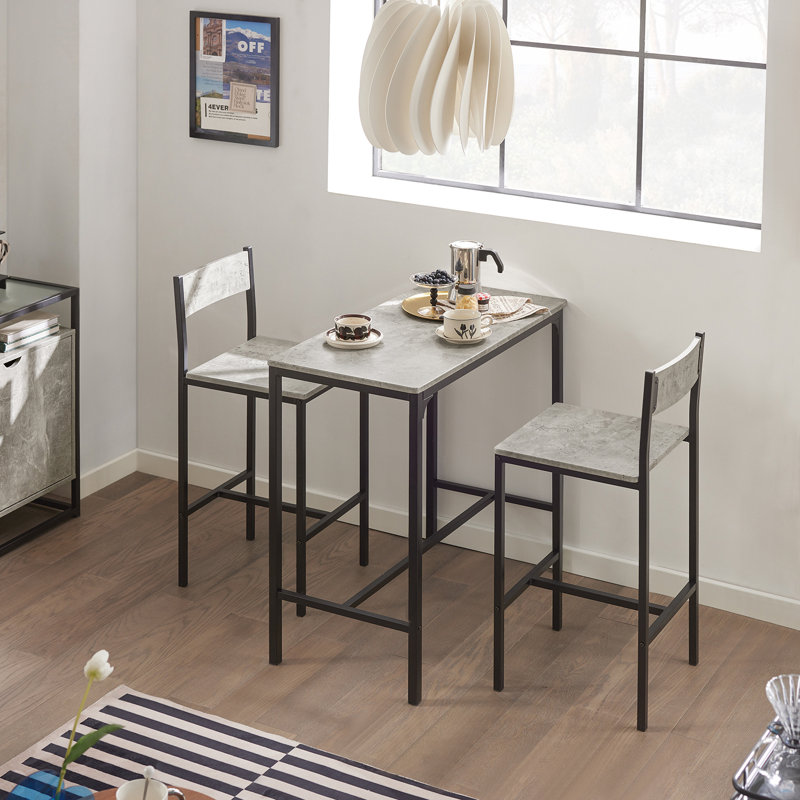 Kayler Set-1 Table And 2 Stools, 3 Pieces Home Kitchen Breakfast Pub Table and Chairs, Grey, Grey