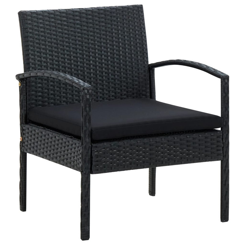Garden Chair Black PE Rattan with Powder Coated Steel Frame and Polyester Cushion