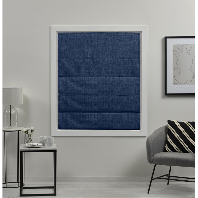 Acadia Aqua Cordless Blackout Roman Shade with Linen Look Fabric, 34" x 64"
