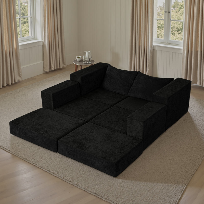 Ensemble de canapé modulaire 6 pièces Boneless Cloud avec revêtement en chenille et 4 coussins, peu encombrant.