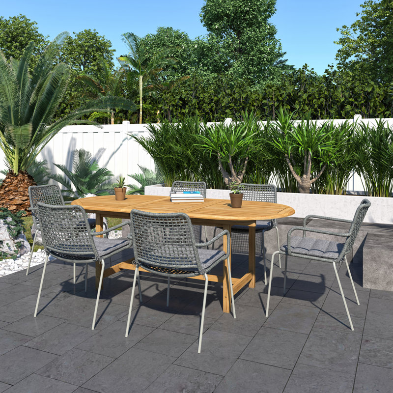 Anautica 6 - Person Patio Dining Set with Oval Table , Cushions Included, 79" L  x  37" W  x  29" H, Naturral