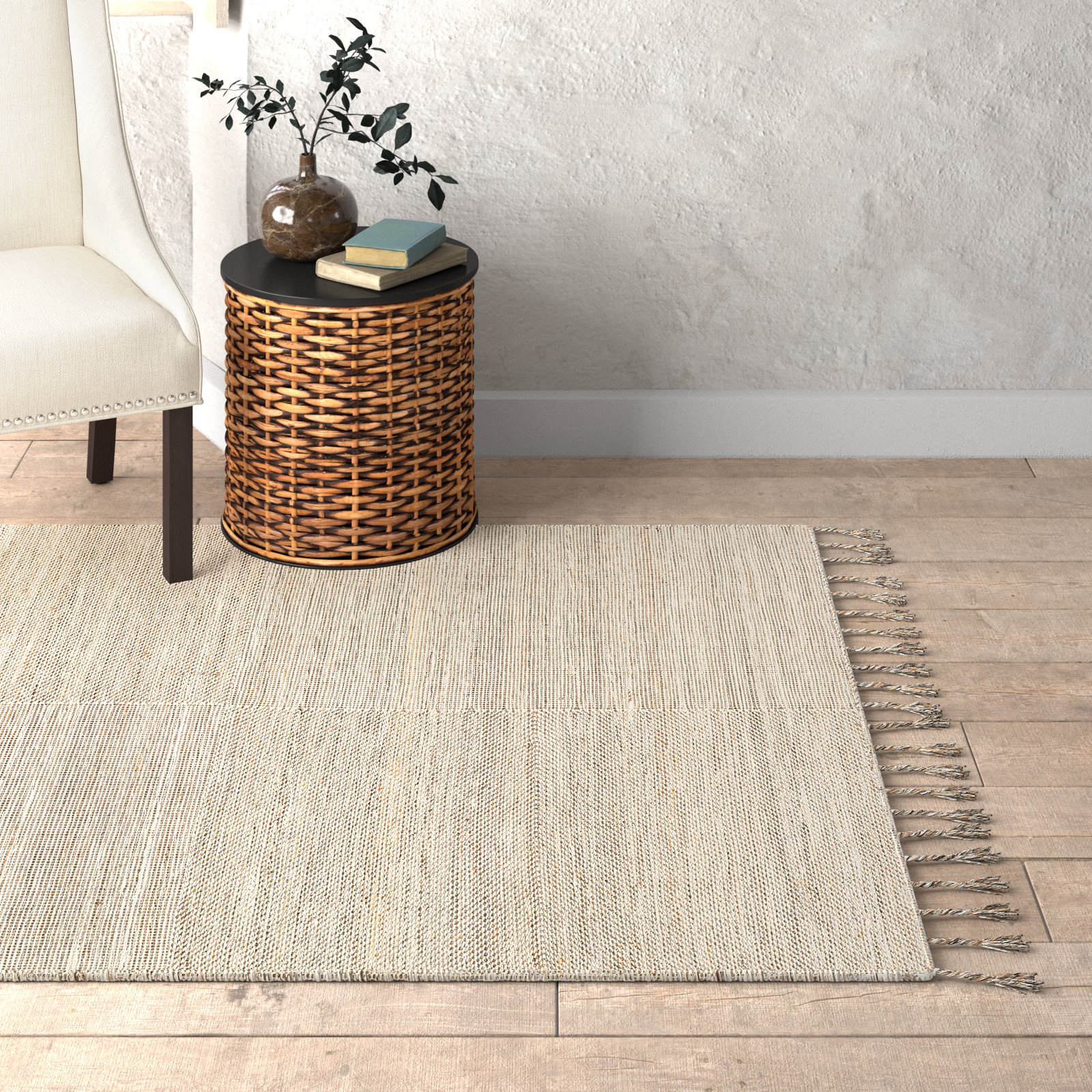 Hand-Woven Rug, Beige, Rectangle 5' x 7'6"
