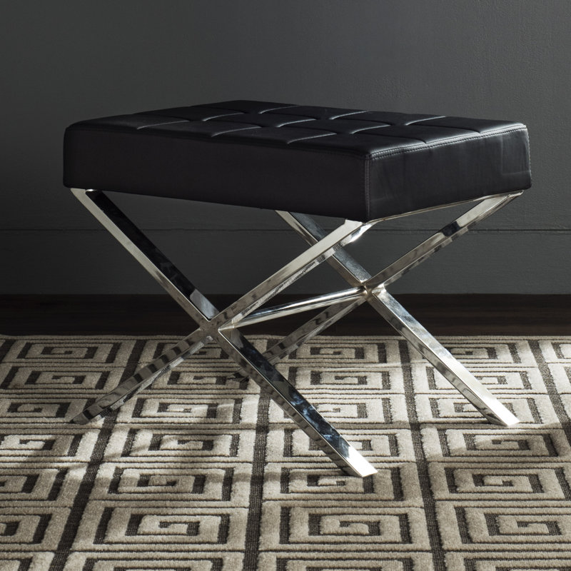 Halewood Faux Leather Ottoman, Black Faux leather