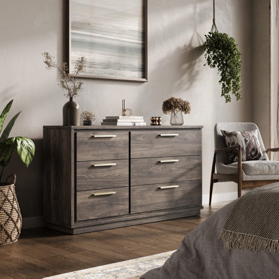 6 Drawer Dresser, 54" Width Wood Chest of Drawers, Brown