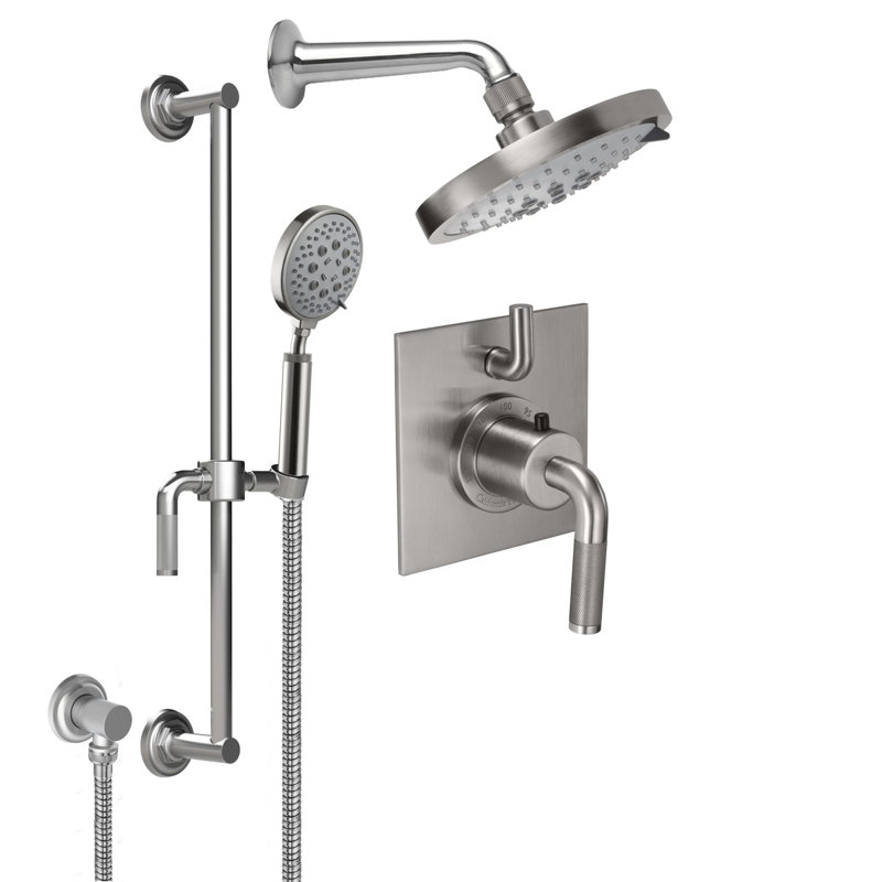 Descanso 2.0 GPM Styletherm 0.5" Thermostatic Shower System with Handshower Slide Bar, Antique Brass Flat