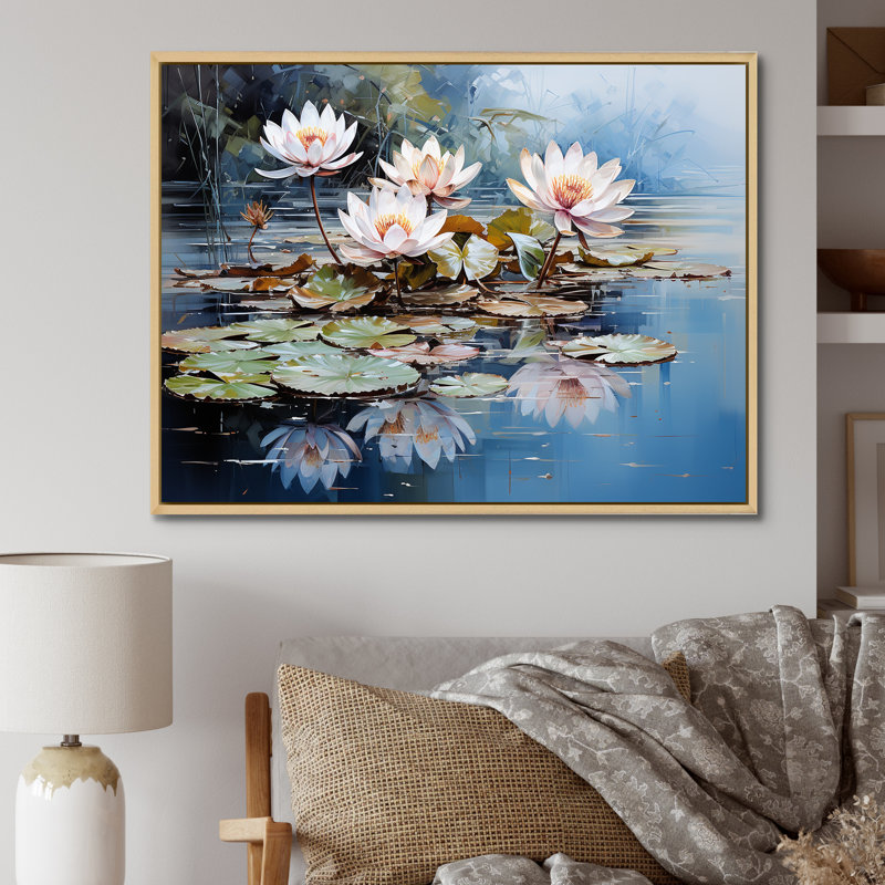 «Reflection Lotus Stillness Meditation I», art mural sur toile Lotus, Cadre flottant brun, H 30 po x l 40 po x P 1,5 po