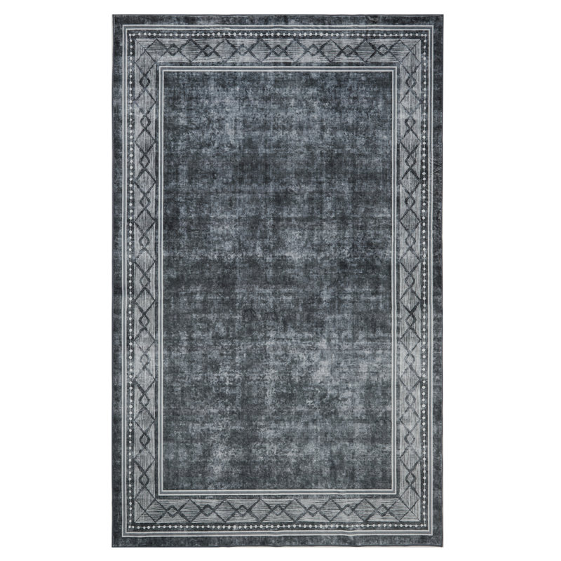 Washable Area Rug Modern Rug Non Slip Rug Geometric Bordered Rug for Living Room Bedroom Study Room Playroom Nursery, Gray