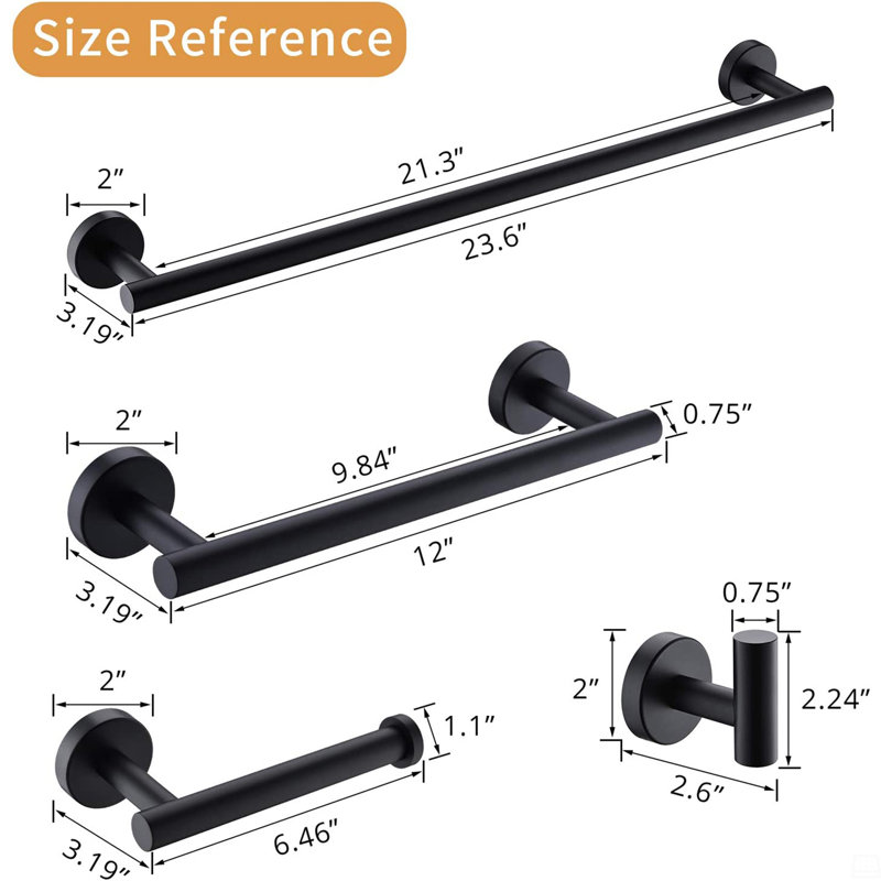 4-Pieces Matte Black Bathroom Accessories Set, Stainless Steel Bathroom Hardware Set, Bath Towel Bar Set, Towel Racks For Bathroom Wall Mounted.