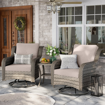 Tinh 2 - Person Outdoor Wicker Swivel Rocker Seating Group with Cushions