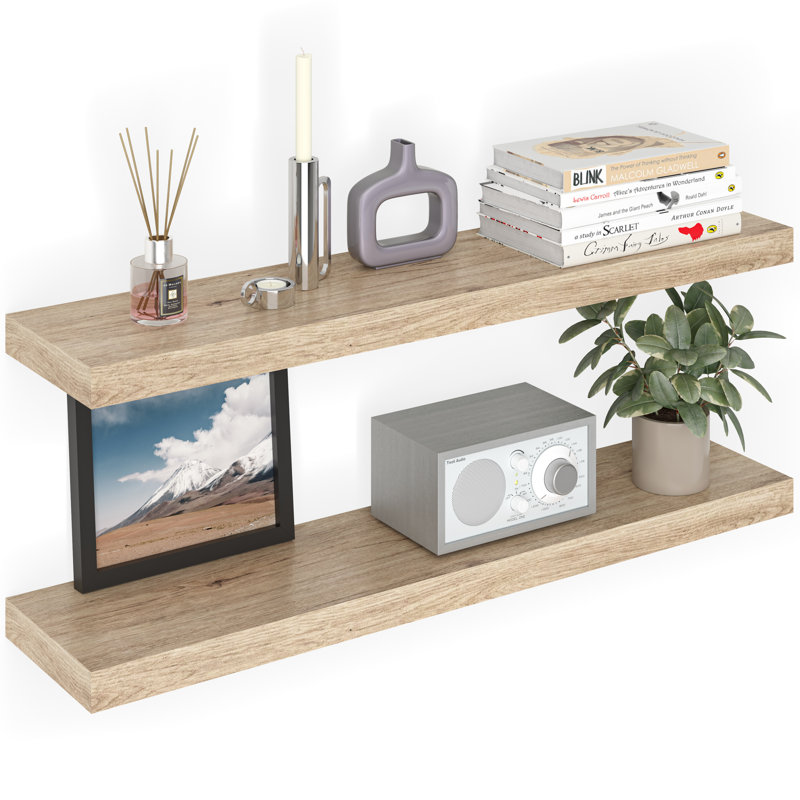 Miami 36" W x 8" D Floating Shelves with Invisible Wall Mount Brackets, Oak