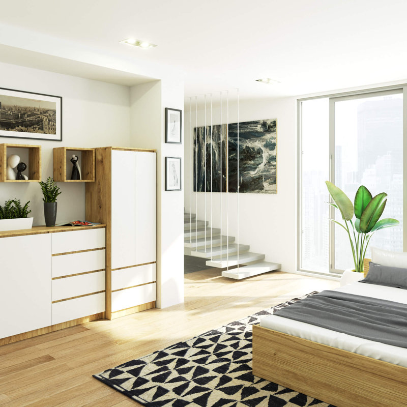 Sikanas 2 Door Manufactured Wood Wardrobe, 180cm H x 60cm W x 51cm D