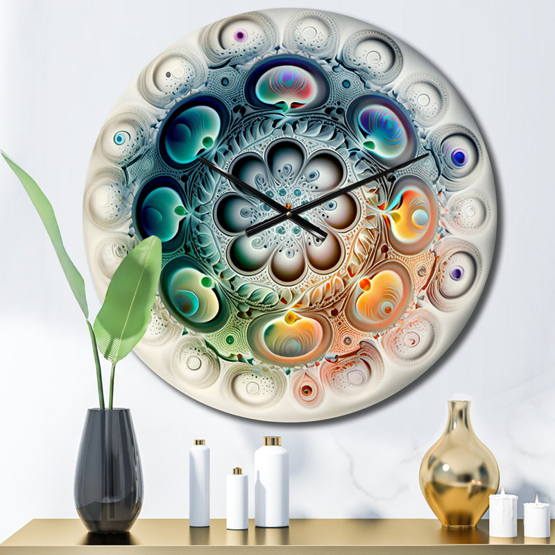 Horloge murale moderne à motif géométrique doux Cymatics Mandala II, Petit