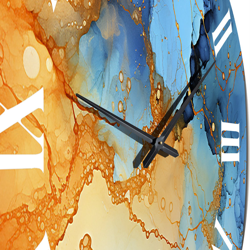 Love Spirit Turquoise And Orange Marble Art I Metal Wall Clock, Extra Large