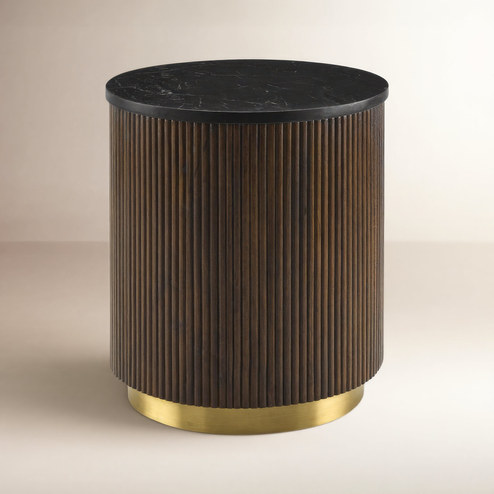 Rylee 18" Genuine Marble End Table, Black Top / Dark Brown/Gold Base