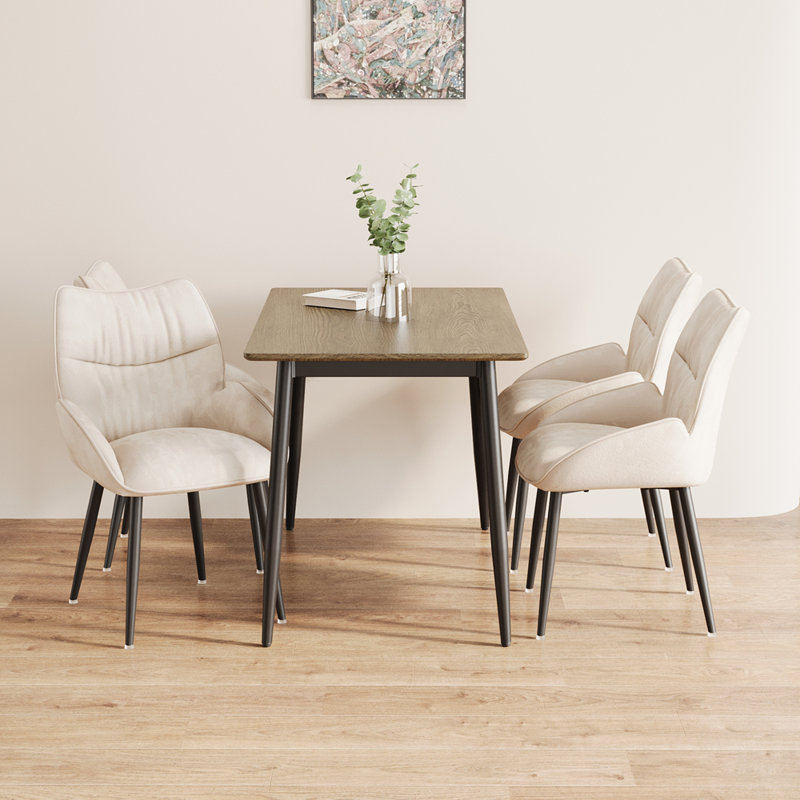 Ensemble de salle à manger moderne et minimaliste à grain de bois avec 4 chaises, robuste et durable, facile à assembler, idéal pour 4 à 6 personnes