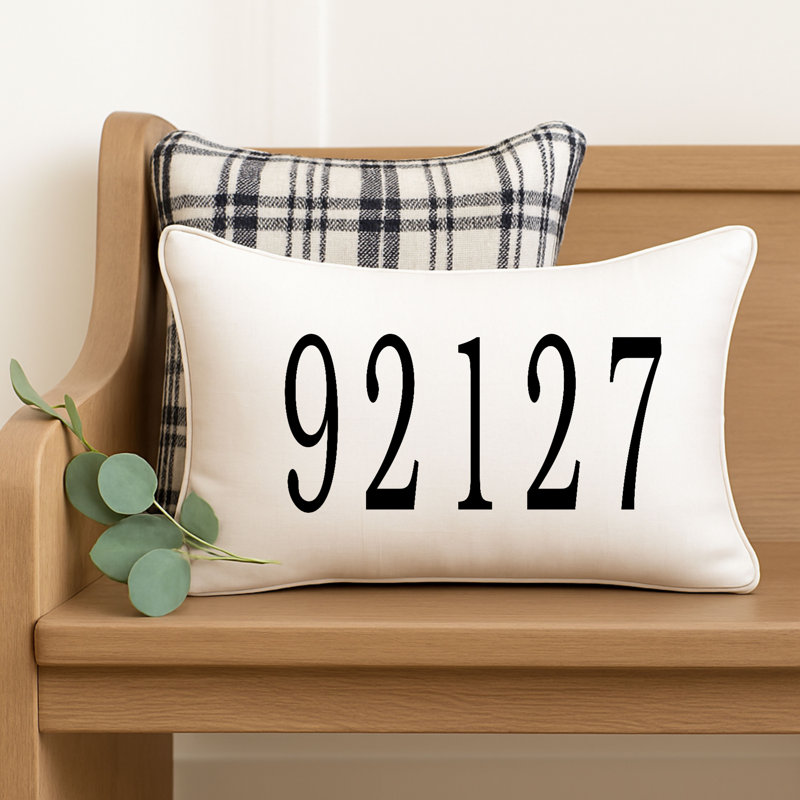 Coussin personnalisé avec code postal personnalisé, Ivoire blanc, Pillow Cover Only - No Insert, Oui