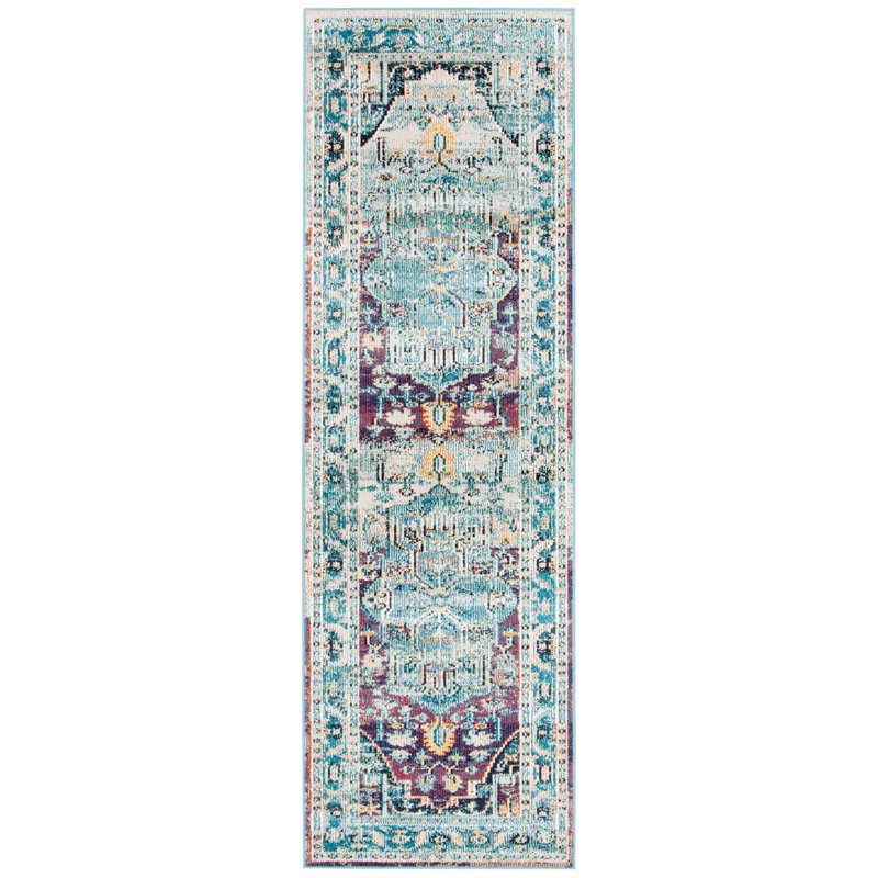 Tapis bleu sarcelle / mauve Lavine, Tapis de couloir 2 pi 2 po x 9 pi