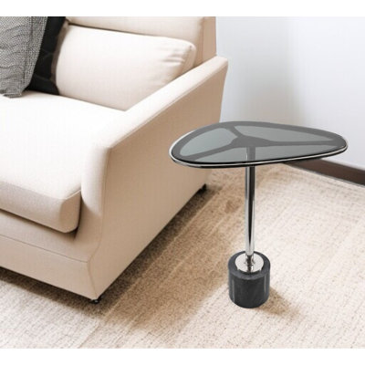 Waconia 22" Smoky Black and Silver Aluminum Glass and Marble Pedestal End Table