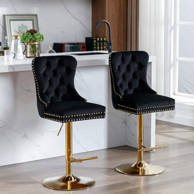 Revêtement moderne en velours noir avec siège réglable pour utilisation en cuisine de 2 bistro et îlot de cuisine confortables