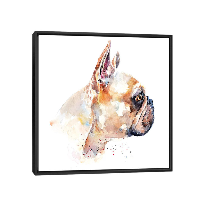 Imprimé « Frenchie » par Edwatercolours, H 26 po x l 26 po x P 1,5 po, Toile avec cadre noir, Pas de tapis