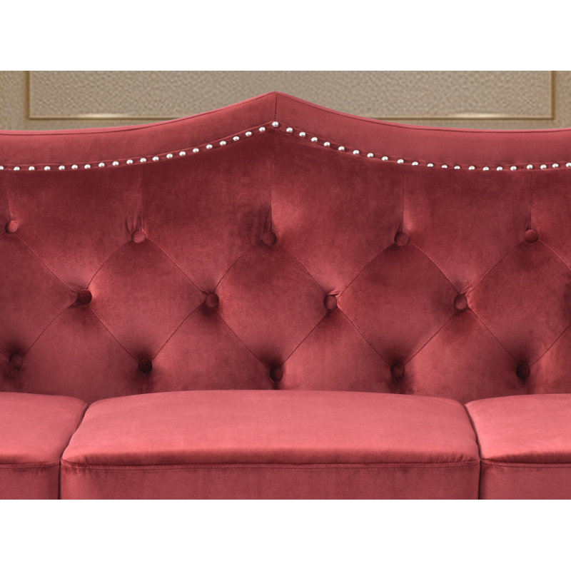 Modla Velvet Fabric Sofa, Burgundy