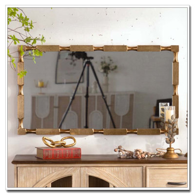 Gold Bamboo-Style Rectangular Wall Mirror