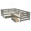 Lit plateforme simple en forme de L avec trois tiroirs de rangement, gris