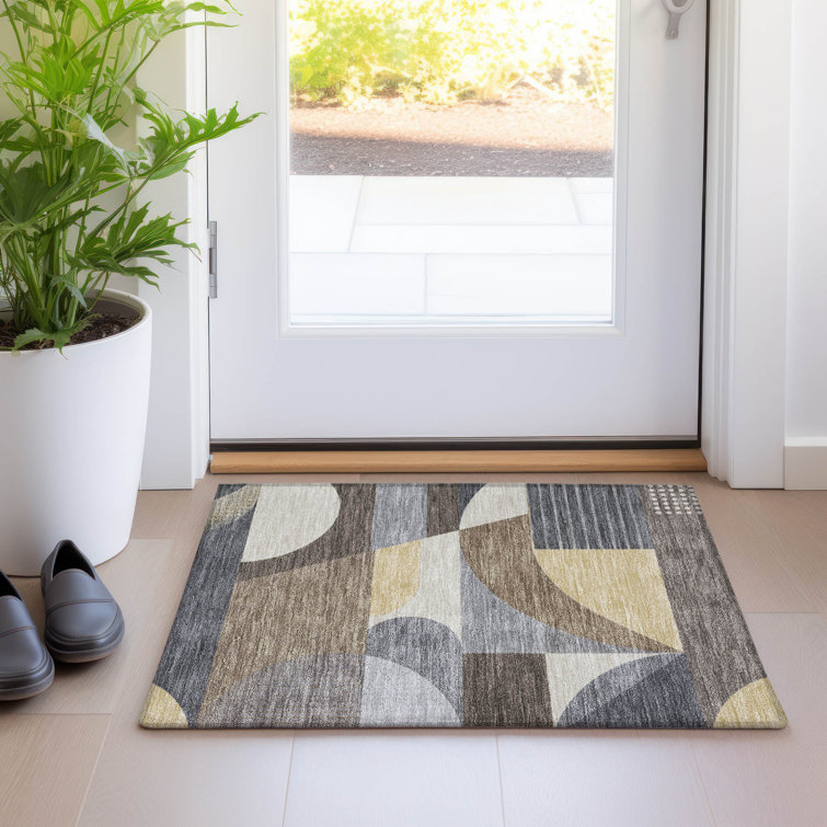 Machine Washable Indoor/Outdoor Cinead ACN1667 Brown Rug
