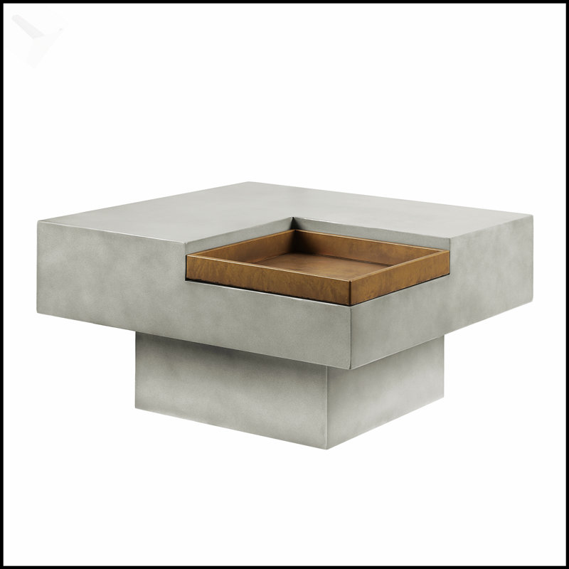 Table basse Kailano au fini gris patiné avec rangement spacieux, conception écologique et durable pour la vie moderne.