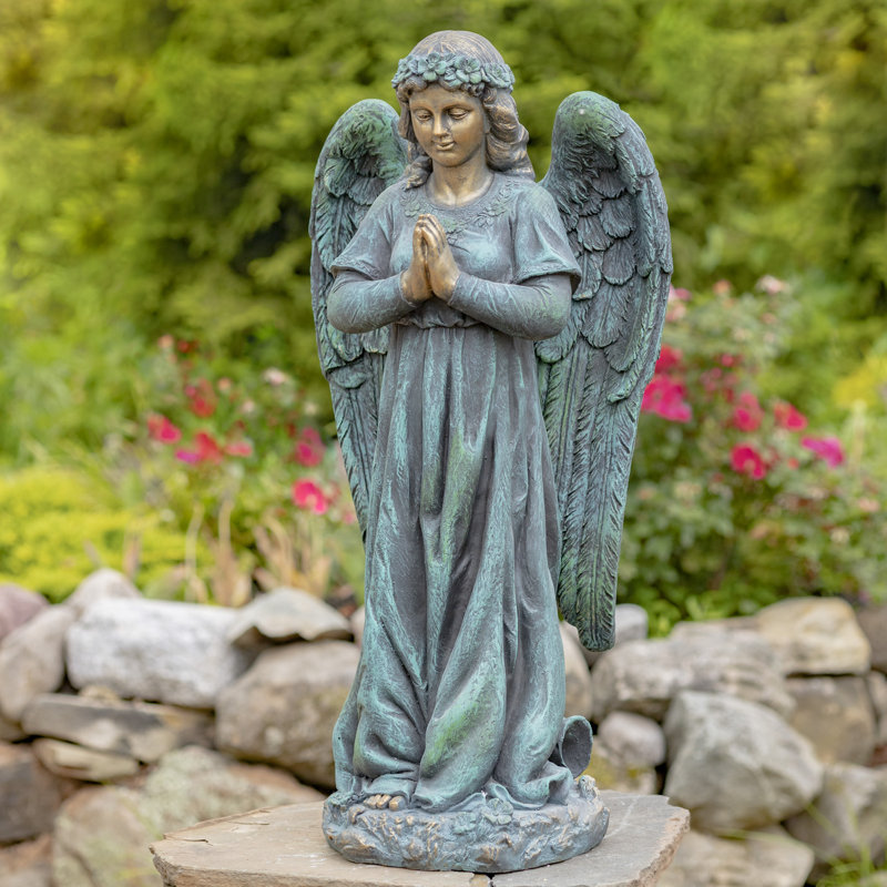 Statue de jardin ange priant en magnésium, Bronze antique
