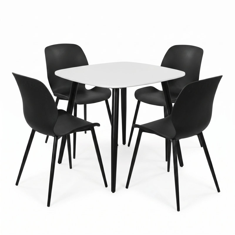Westhope 5-Piece Dining Set, Square Table & Four Plastic Chairs, Black, White