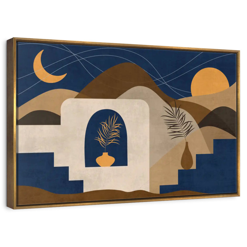 Boho Sun Moon And Mountains II, Floating Frame Gold, 40" X 27"