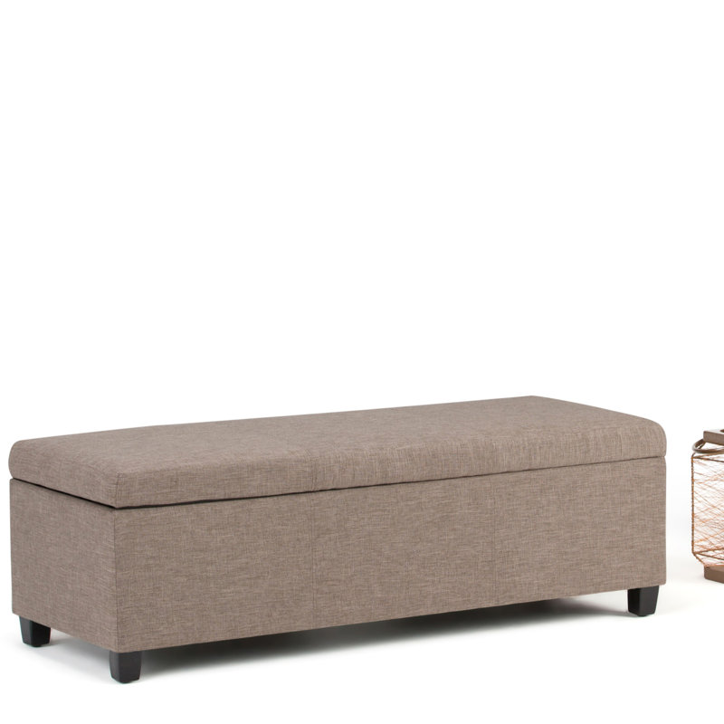 Avalon 48"W Upholstered Linen Look Fabric Contemporary Rectangular Lift-Top Storage Ottoman Bench with High-Density Foam
