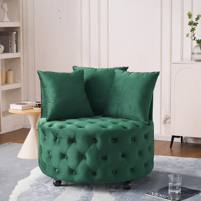 30-inch Velvet Tufted Swivel Chair With Buttons And Wheels For Living Room, Bedroom, Study