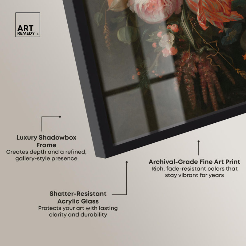 «Baroque Blooms Shadowbox Print» par Art Remedy, Noir, H 21 po x l 17 po