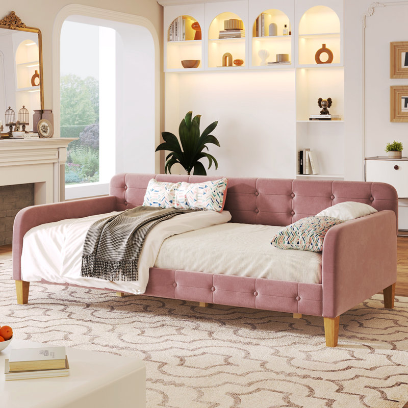 Nicoll  Upholstered Daybed with 4 Support Legs, Twin, Pink