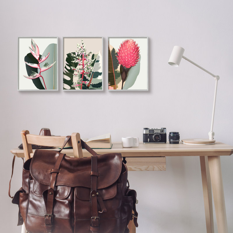 Modern Tropical Plants 3-Piece Canvas Wall Art Set