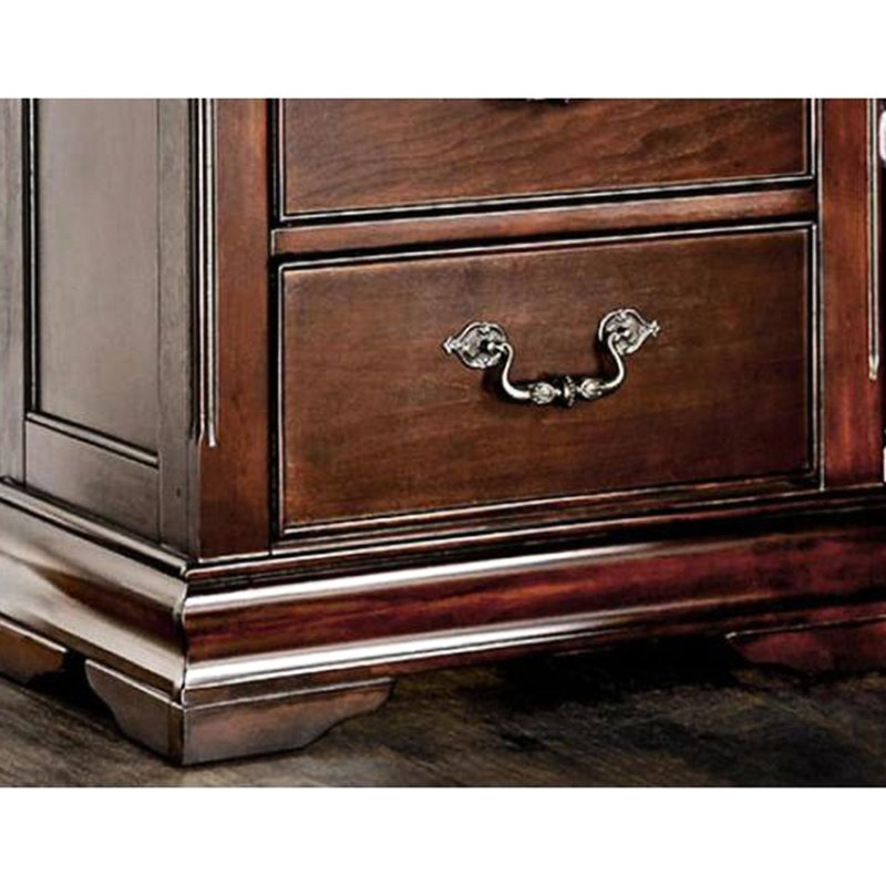 Table de chevet en bois massif avec tiroir supérieur caché et 2 tiroirs doublés de feutre dans une armoire de chambre à coucher traditionnelle cerisier