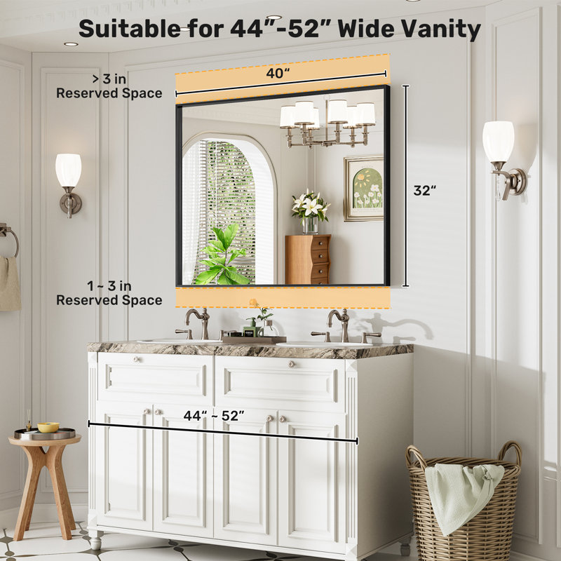 Matte Black Aluminum Alloy Framed Bathroom Vanity Mirror with HD Tempered Glass Ideal for Bathroom, Entryway, Living Room