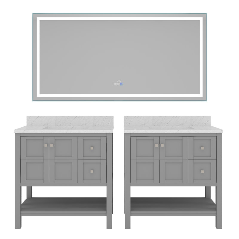 Ensemble de meuble-lavabo double 36 "avec miroir, gris