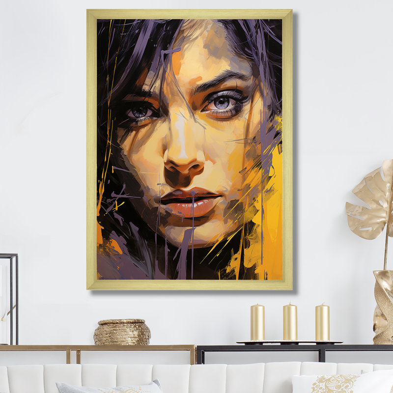Violet Vergara Portrait Popart I sur impression sur toile, Cadre doré simple, H 20 po x l 12 po x P 1 po