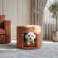 Repose-pieds pour animaux de compagnie avec coussin amovible, coin caché, pieds en acacia, capacité de 220 lb, repose-pieds rembourré pour le salon-379548131