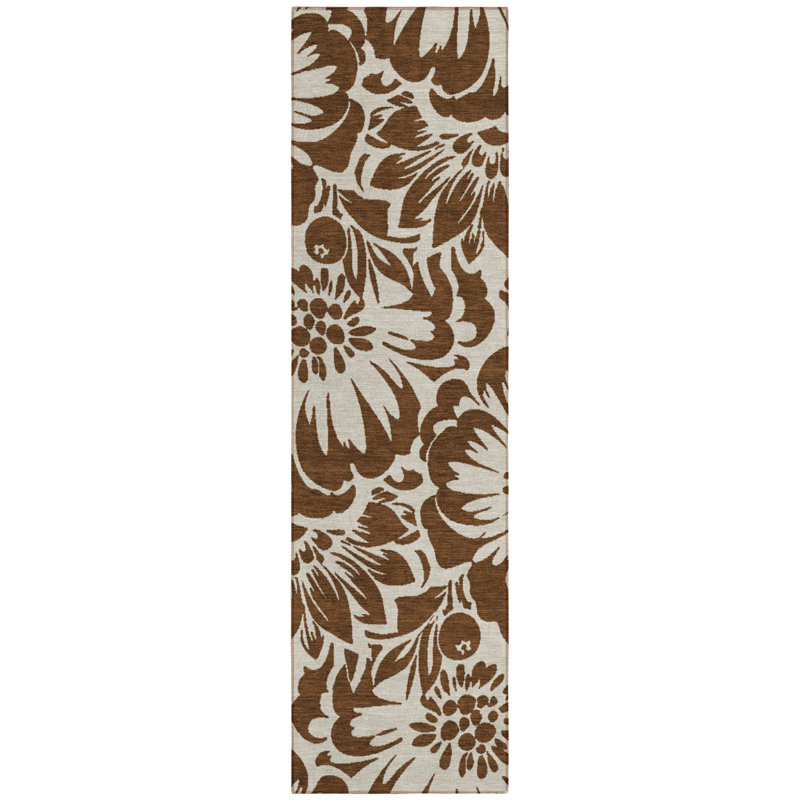 HomeRoots 8' Brown And Ivory Floral Washable Indoor Outdoor Runner Rug