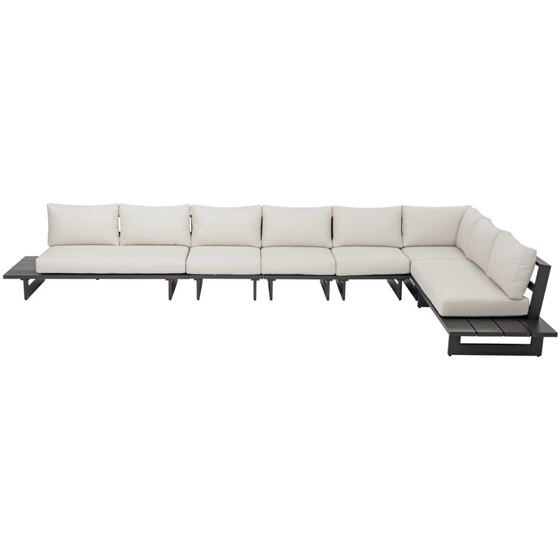 Canapé modulaire d'extérieur de 184,5 po de largeur avec coussins, Crème, gris