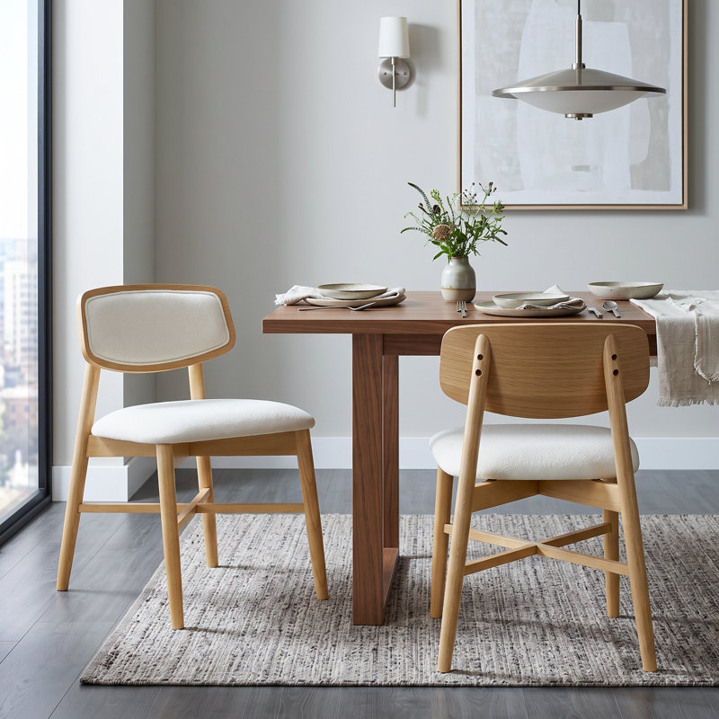Modern Wood Frame Upholstered Dining Chair, Oak