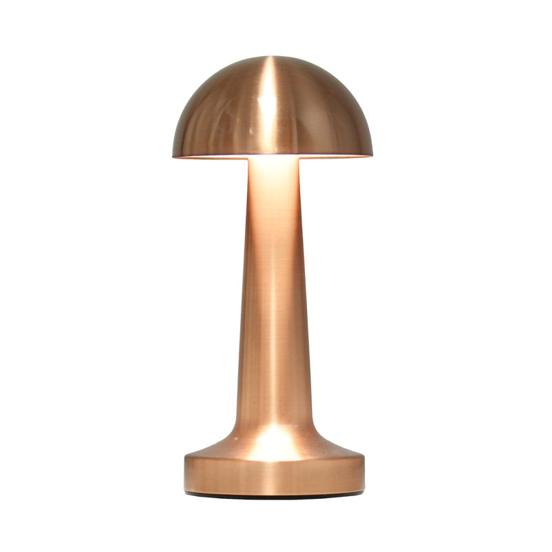Copper Cordless Mini Metal Mushroom Desk Lamp with Touch Sensor